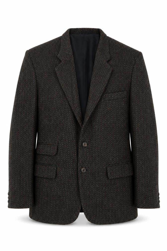 Front view of Made in England men’s brown polyester jacket blazer, size 42, regular