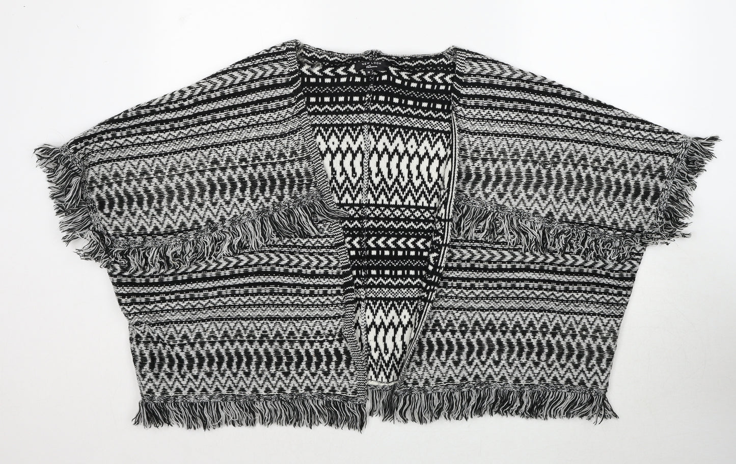 New Look Womens Black V-Neck Geometric Acrylic Cardigan Jumper Size M Pullover