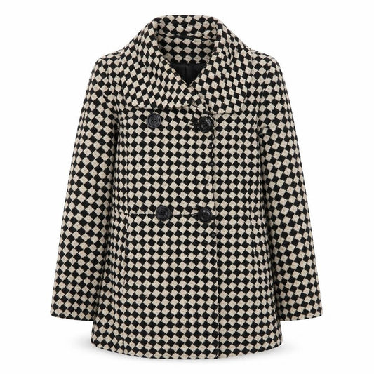 Front view of Debenhams women’s ivory geometric jacket, size UK 10, button