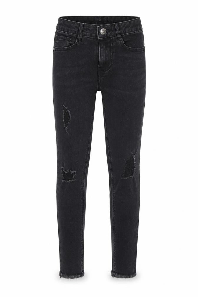 New Look Girls Black Cotton Skinny Jeans Size 10 Years Regular Zip - Distressed