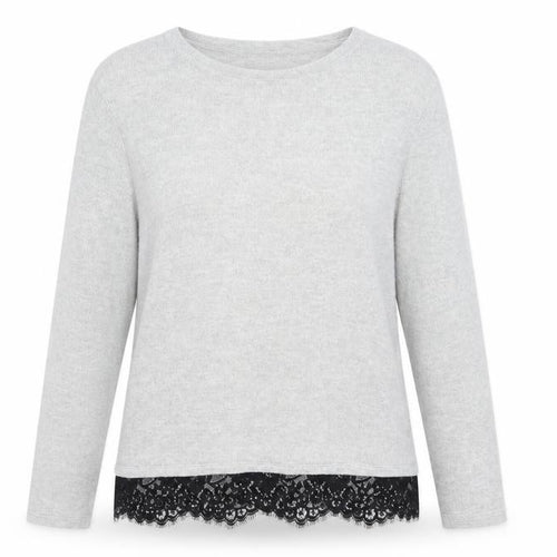 VERO MODA Womens Grey Round Neck Viscose Pullover Jumper Size L - Lace Detail