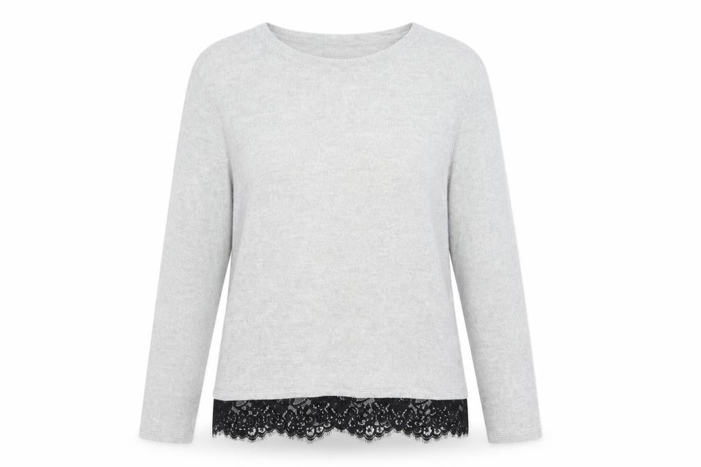VERO MODA Womens Grey Round Neck Viscose Pullover Jumper Size L - Lace Detail