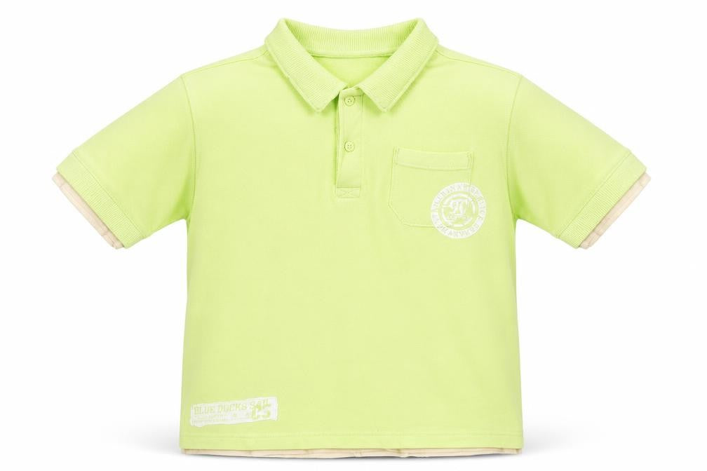 Front view of Dunnes boys’ green cotton basic polo, size 7, years collared button