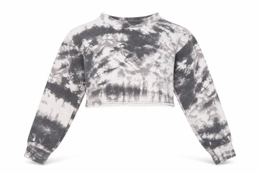 Front view of Atmosphere women’s grey geometric viscose pullover sweatshirt, size UK 4, pullover - tie dye pattern