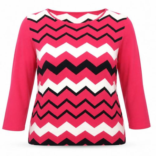 Bonmarché Womens Pink Round Neck Geometric Viscose Pullover Jumper Size 12