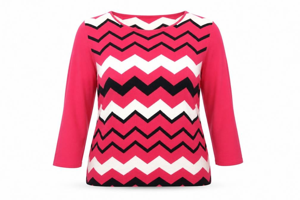 Bonmarché Womens Pink Round Neck Geometric Viscose Pullover Jumper Size 12