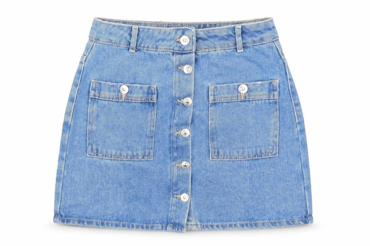 Pull&Bear Womens Blue Cotton A-Line Skirt Size 26 in Button