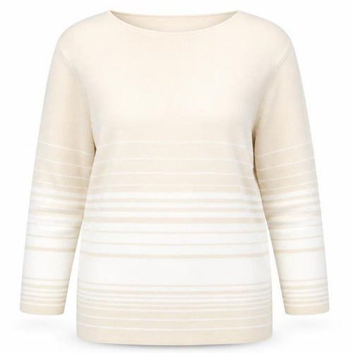 Bonmarché Womens Beige Round Neck Striped Viscose Pullover Jumper Size M