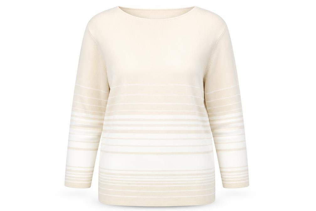 Bonmarché Womens Beige Round Neck Striped Viscose Pullover Jumper Size M