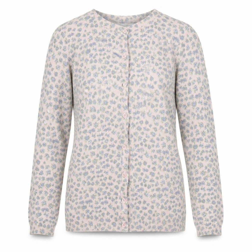 Bershka Womens Beige Round Neck Floral Acrylic Cardigan Jumper Size M