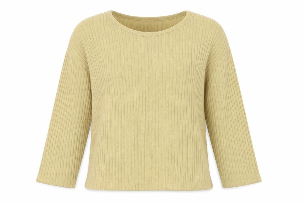 Front view of Bonmarché women’s yellow round neck polyester jumper, size M