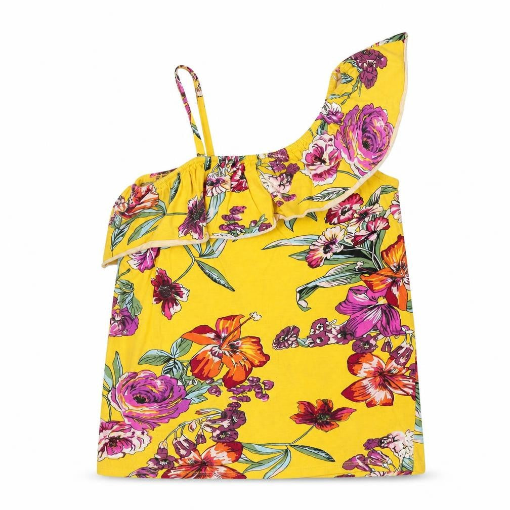 NEXT Girls Yellow Floral 100% Cotton Pullover Tank Size 13 Years One Shoulder Pullover