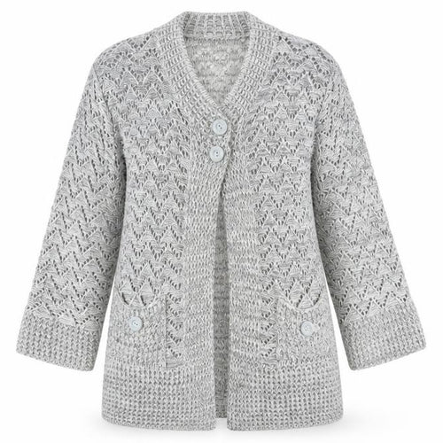 Glimpse Design Womens Grey V-Neck Acrylic Cardigan Jumper Size M - M/L