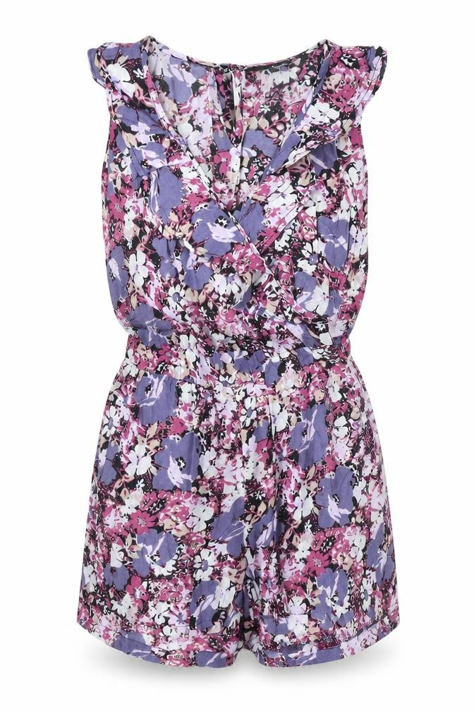 NEXT Womens Purple Floral Viscose Playsuit One-Piece Size 6 Button