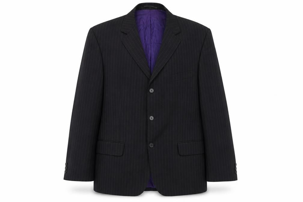 Burton Mens Black Striped Wool Jacket Suit Jacket Size 42 Regular