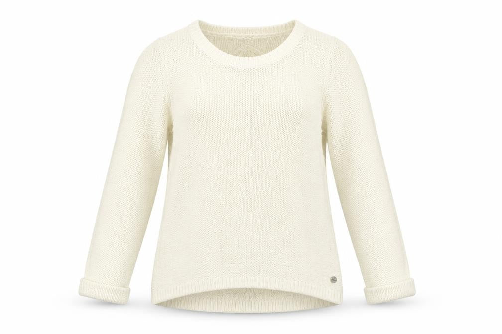 Front view of Mavi women’s beige round neck acrylic jumper, size S