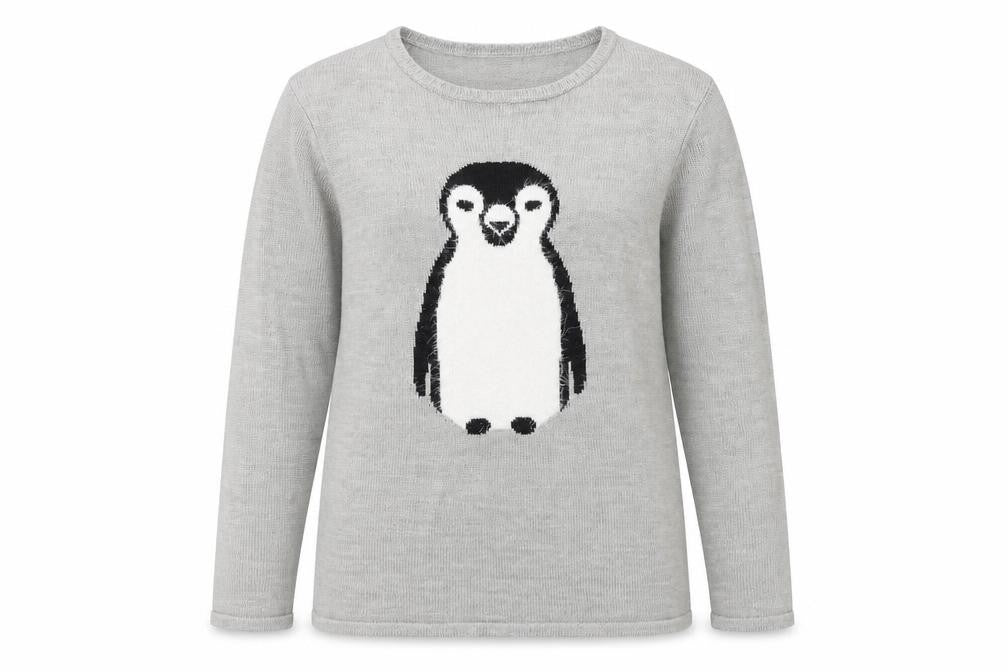 Damart Womens Grey Round Neck Acrylic Pullover Jumper Size 14 - Penguin