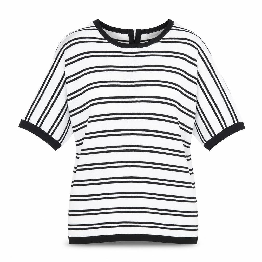 Marks and Spencer Womens White Round Neck Striped Viscose Pullover Jumper Size 10