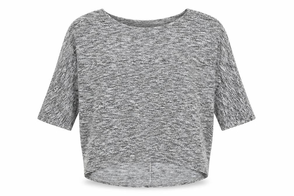 Front view of New Look women’s grey geometric viscose basic blouse, size S, round neck