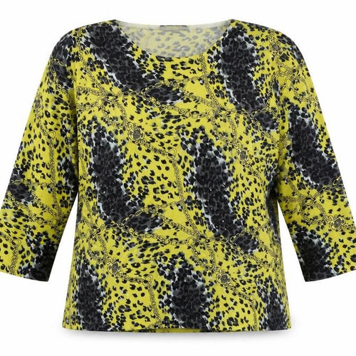 Alexara Womens Yellow Round Neck Geometric Viscose Pullover Jumper Size L