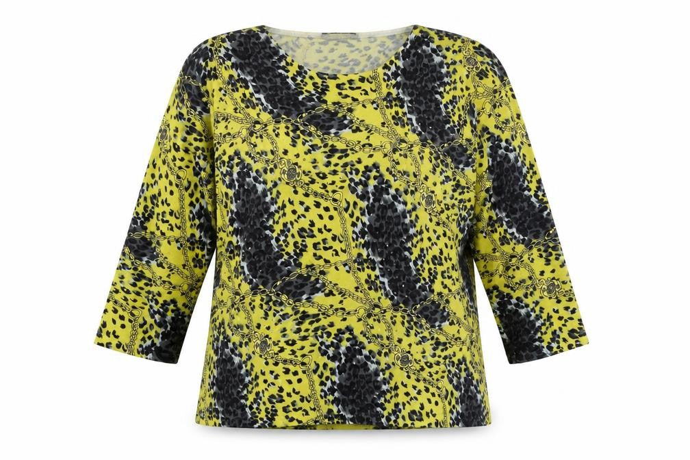 Alexara Womens Yellow Round Neck Geometric Viscose Pullover Jumper Size L