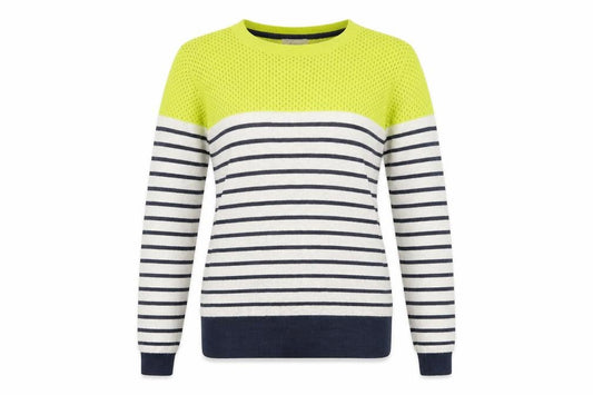Front view of Linea women’s multicoloured round neck striped viscose jumper, size S