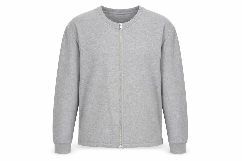 Front view of Setton men’s grey polyester full zip sweatshirt, size L, zip