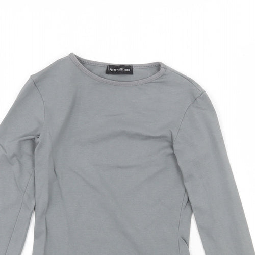 PRETTYLITTLETHING Womens Grey Cotton Basic T-Shirt Size 6 Crew Neck