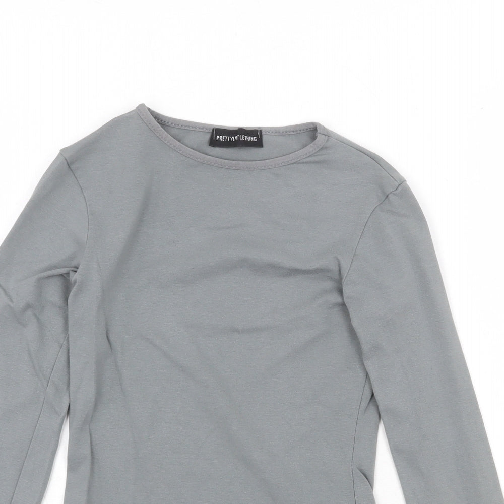 PRETTYLITTLETHING Womens Grey Cotton Basic T-Shirt Size 6 Crew Neck
