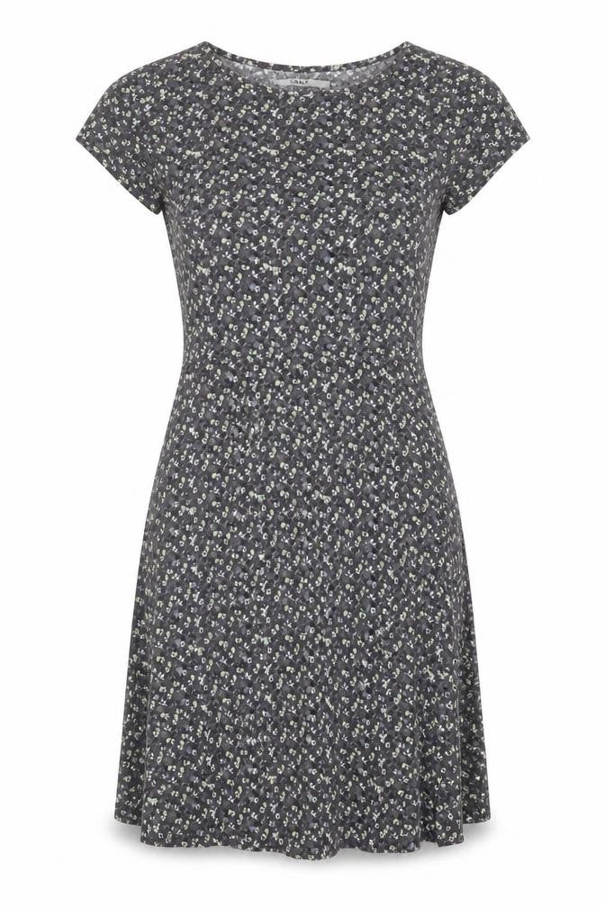 Only Womens Grey Floral Viscose A-Line Size 6 Round Neck Zip