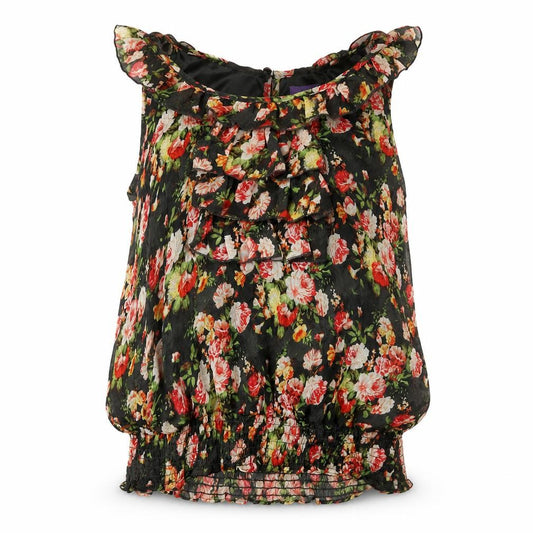 Front view of Purple women’s multicoloured floral polyester basic blouse, size M, round neck