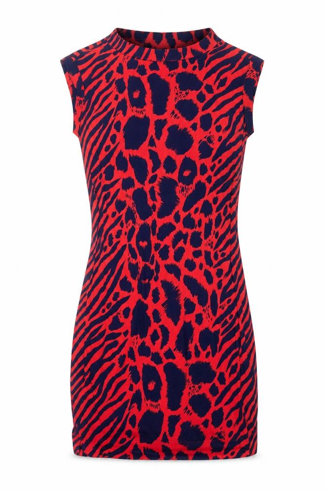 Front view of Next women’s multicoloured animal print viscose a-line, size UK 6, round neck pullover - leopard pattern