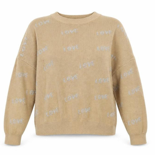 Just Be You Womens Beige Round Neck Geometric Viscose Pullover Jumper Size S - Love
