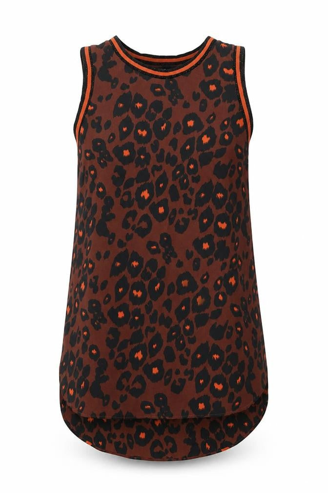 Front view of Next women’s brown animal print polyester a-line, size UK 6, round neck pullover - leopard pattern