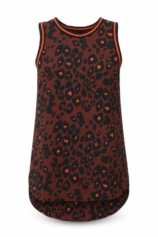 Front view of Next women’s brown animal print polyester a-line, size UK 6, round neck pullover - leopard pattern