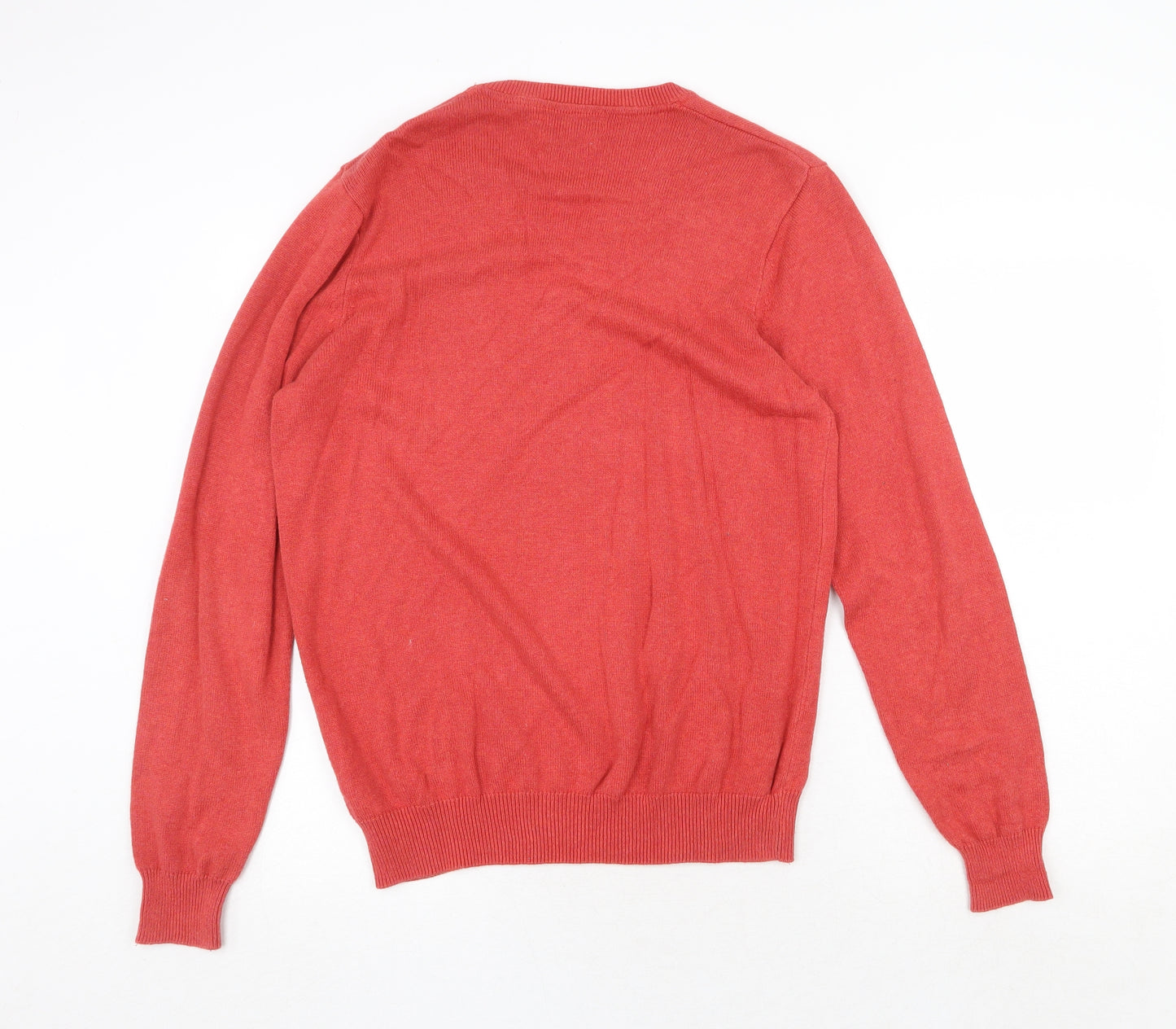 Marks and Spencer Mens Red V-Neck Cotton Pullover Jumper Size M Long Sleeve