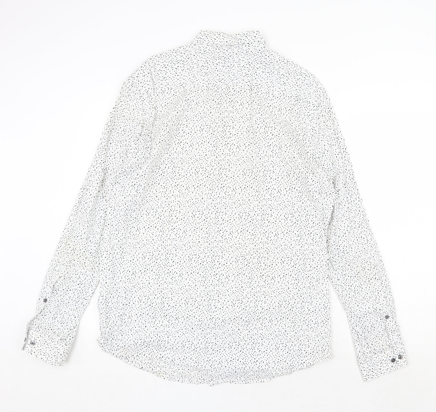 H&M Mens White Geometric Cotton Dress Shirt Size L Collared Button