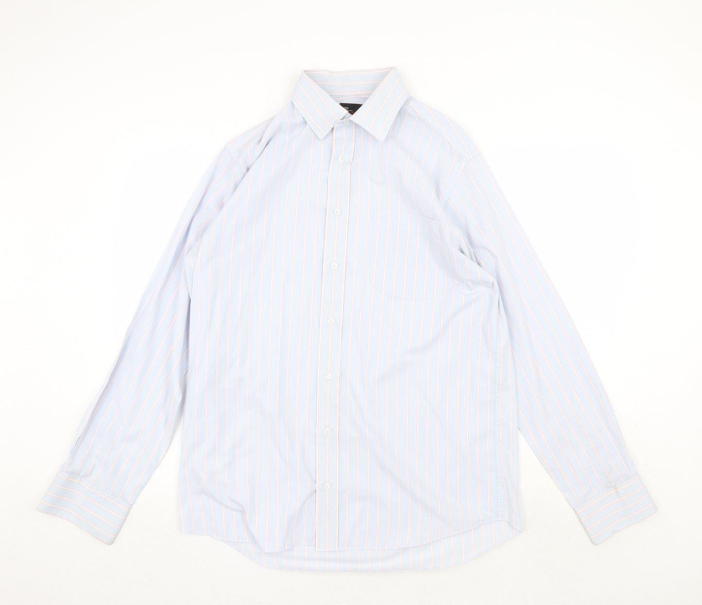 Marks and Spencer Mens Blue Pinstripe Polyester Dress Shirt Size 15.5 Collared Button