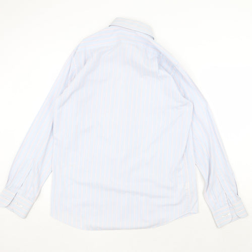 Marks and Spencer Mens Blue Pinstripe Polyester Dress Shirt Size 15.5 Collared Button