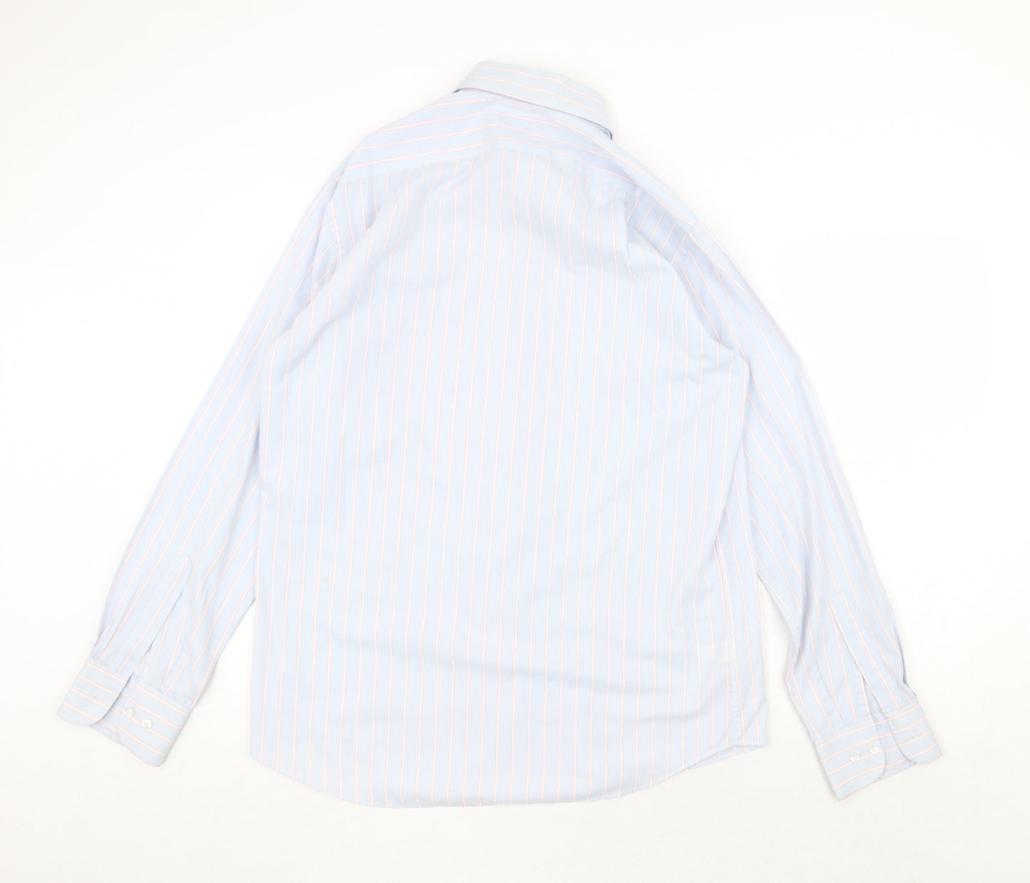 Marks and Spencer Mens Blue Pinstripe Polyester Dress Shirt Size 15.5 Collared Button