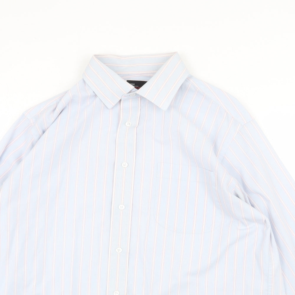 Marks and Spencer Mens Blue Pinstripe Polyester Dress Shirt Size 15.5 Collared Button