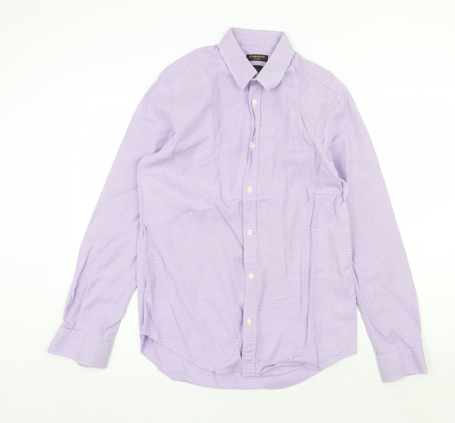 Corsivo Mens Purple Geometric Cotton Button-Up Size 15.5 Collared Button
