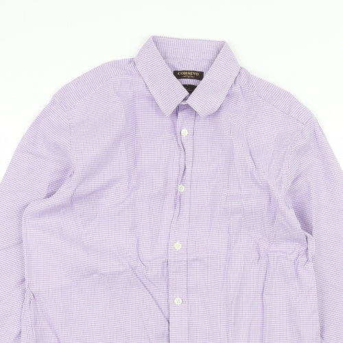 Corsivo Mens Purple Geometric Cotton Button-Up Size 15.5 Collared Button