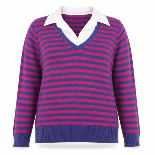 Marks and Spencer Womens Multicoloured Collared Striped Cotton Pullover Jumper Size 14