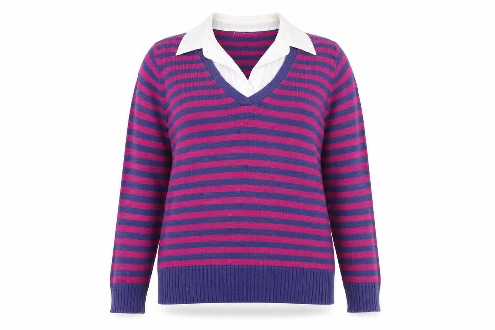 Marks and Spencer Womens Multicoloured Collared Striped Cotton Pullover Jumper Size 14