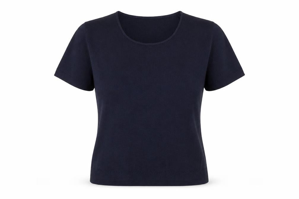 Front view of Berketex women’s blue round neck acrylic jumper, size UK 14