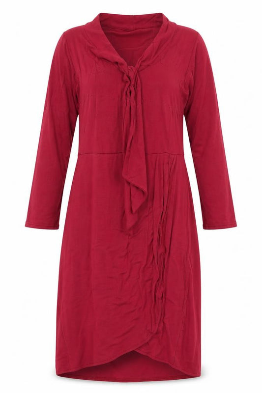 Front view of ASOS women’s red viscose a-line, size UK 6, v-neck pullover
