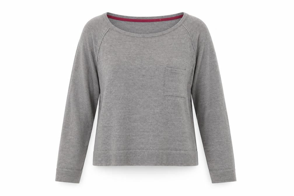 Front view of ESMARA women’s grey round neck cotton jumper, size UK 10