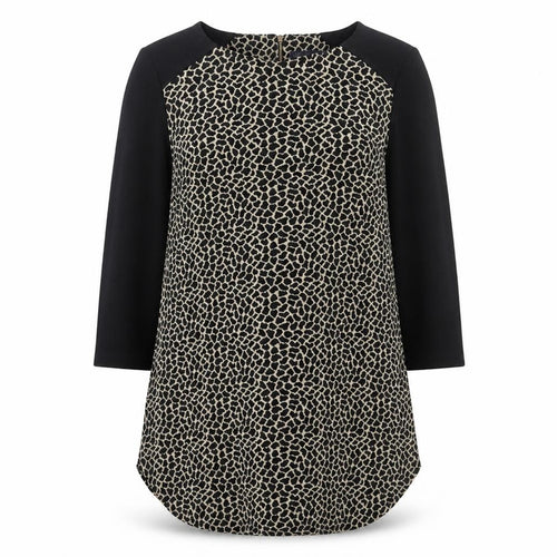 Marks and Spencer Womens Black Boat Neck Animal Print Polyester Pullover Jumper Size 10 - Giraffe Print