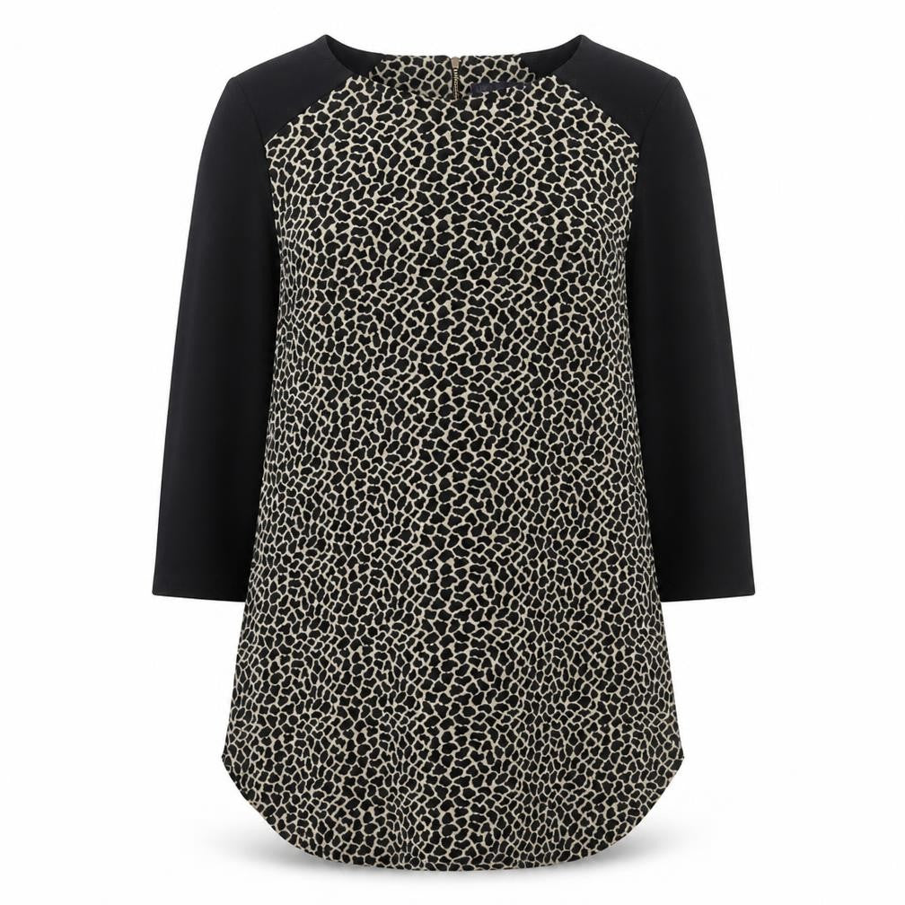 Marks and Spencer Womens Black Boat Neck Animal Print Polyester Pullover Jumper Size 10 - Giraffe Print